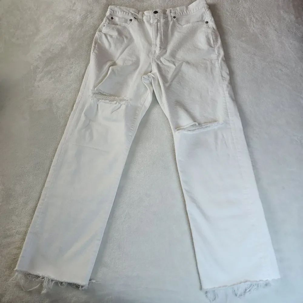 Madewell 90s Straight White Distressed Raw Hem Jeans Size 30 Waist